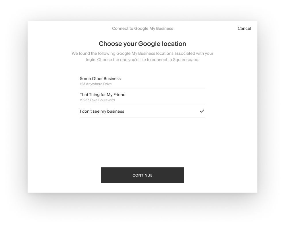 Choose your Google location screen listing matching business locations to import
