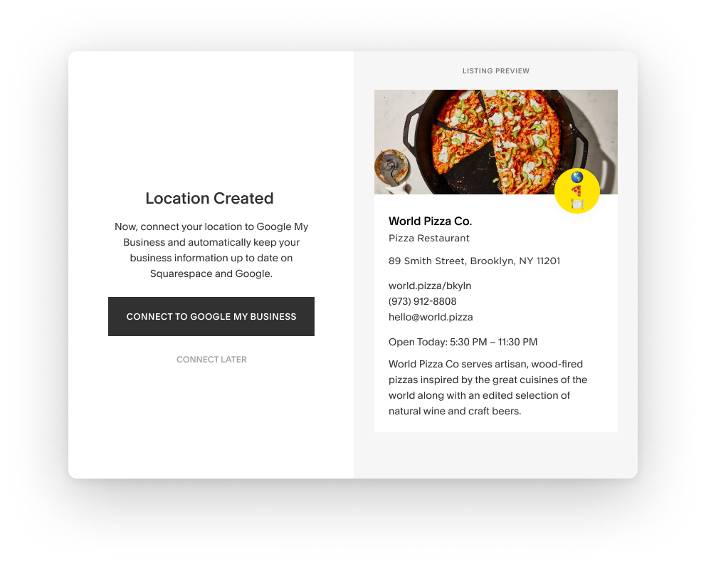 Wizard confirmation screen summarizing all entered location information