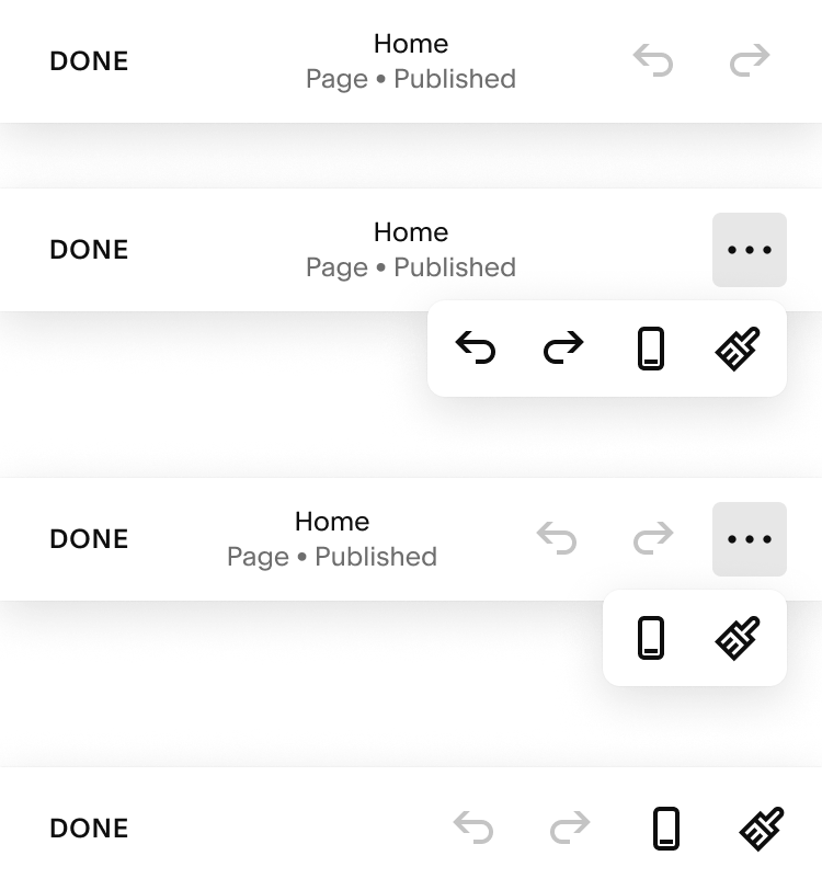 Mobile web placement exploration for undo and redo controls