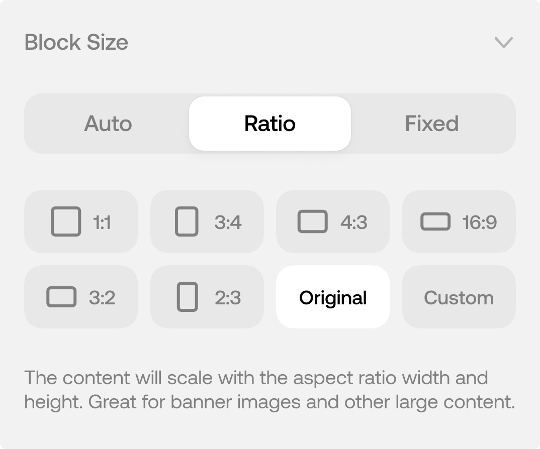 Block size setting — aspect ratio and fixed-height options