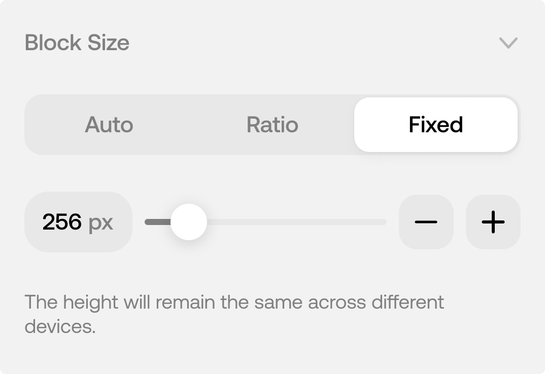 Block size setting — aspect ratio and fixed-height options