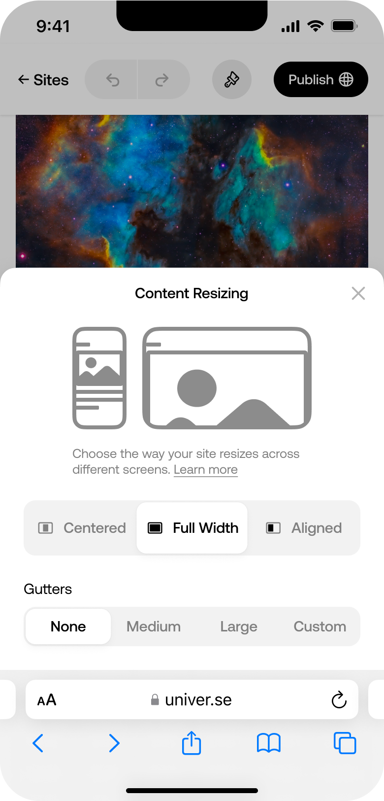 Editor blocks page sizing across breakpoints