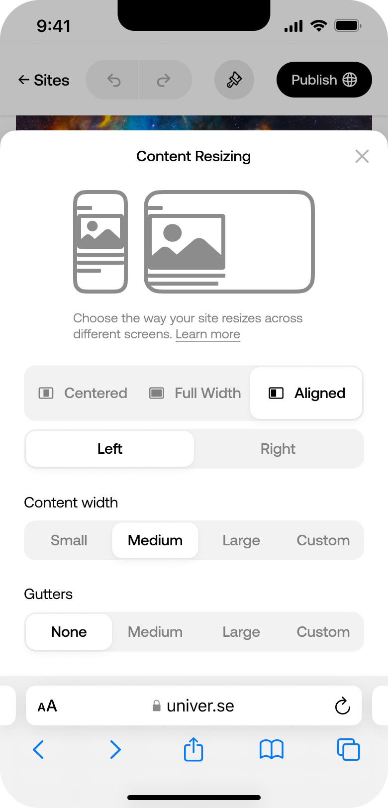 Editor blocks page sizing across breakpoints