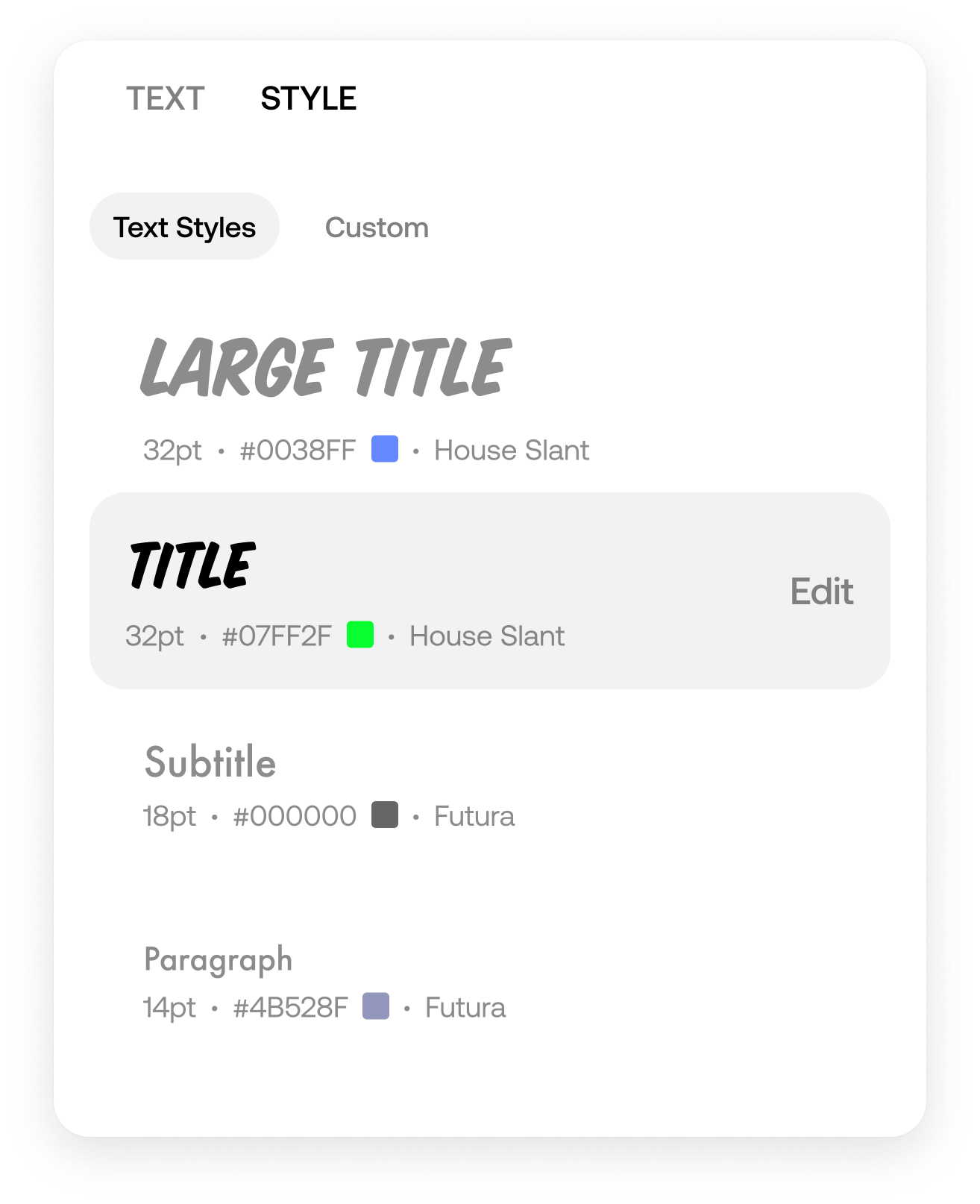 Web text block editor — Style tab and color picker